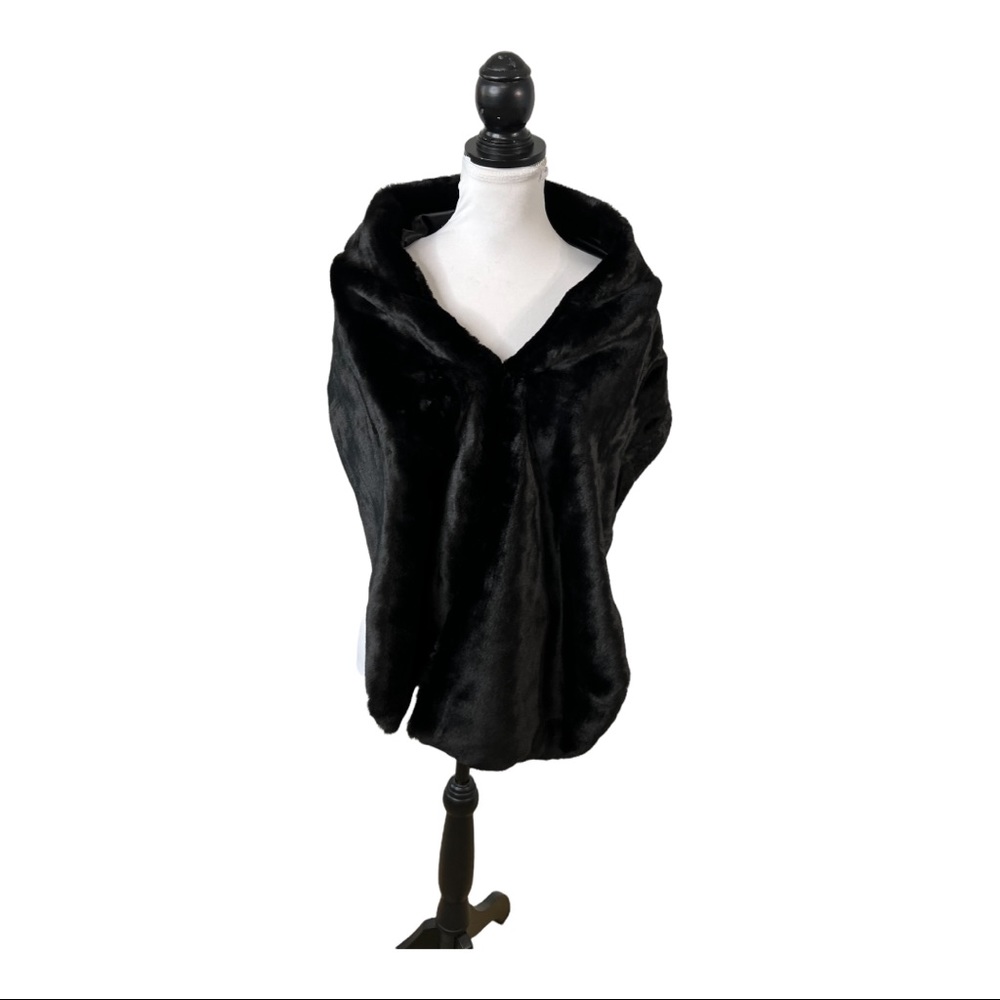 Handmade Faux Fur Shawl Wrap Scarf Cape Shrug Stole Black 62'' x 11''